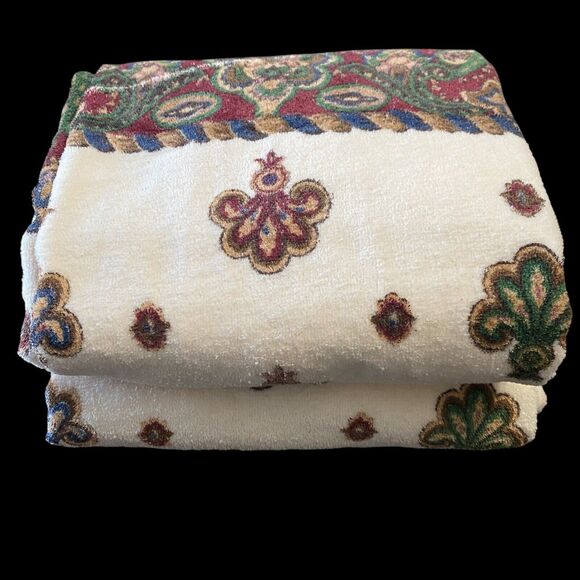 Vintage Springmaid Set Of 2 Bath Towels Geometric Print Cream Brown 25”x48” EUC! - Picture 8 of 8